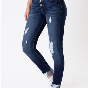 Kancan Dark Distressed Denim with Button Fly